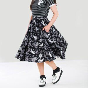 Hell Bunny Halloween Pocket Swing Skirt Spooky Ghost Witch Haunted House Print